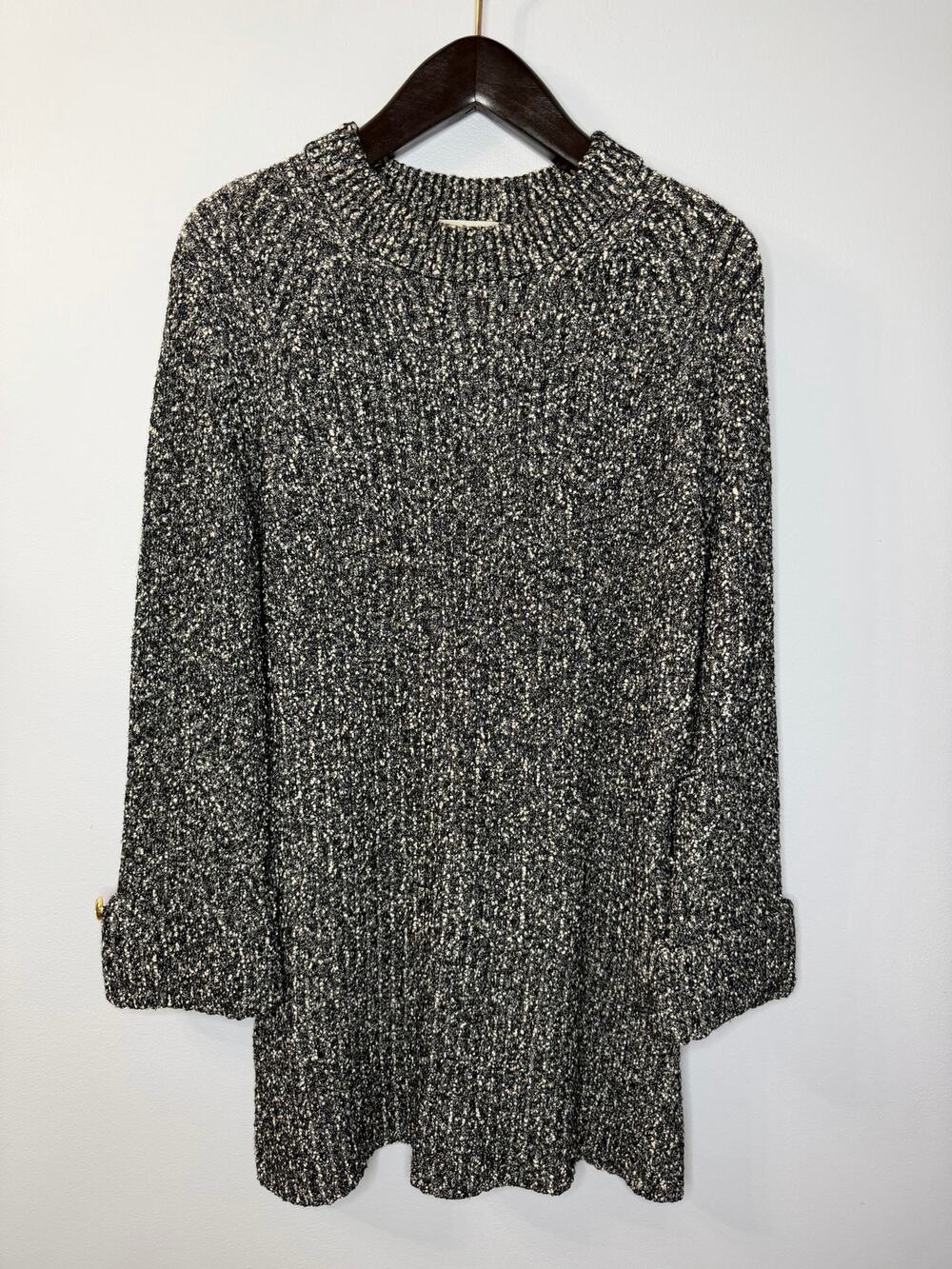 St. John Cotton High Neck Heavy Knit Sweater Tunic Marled Grey Sz XL